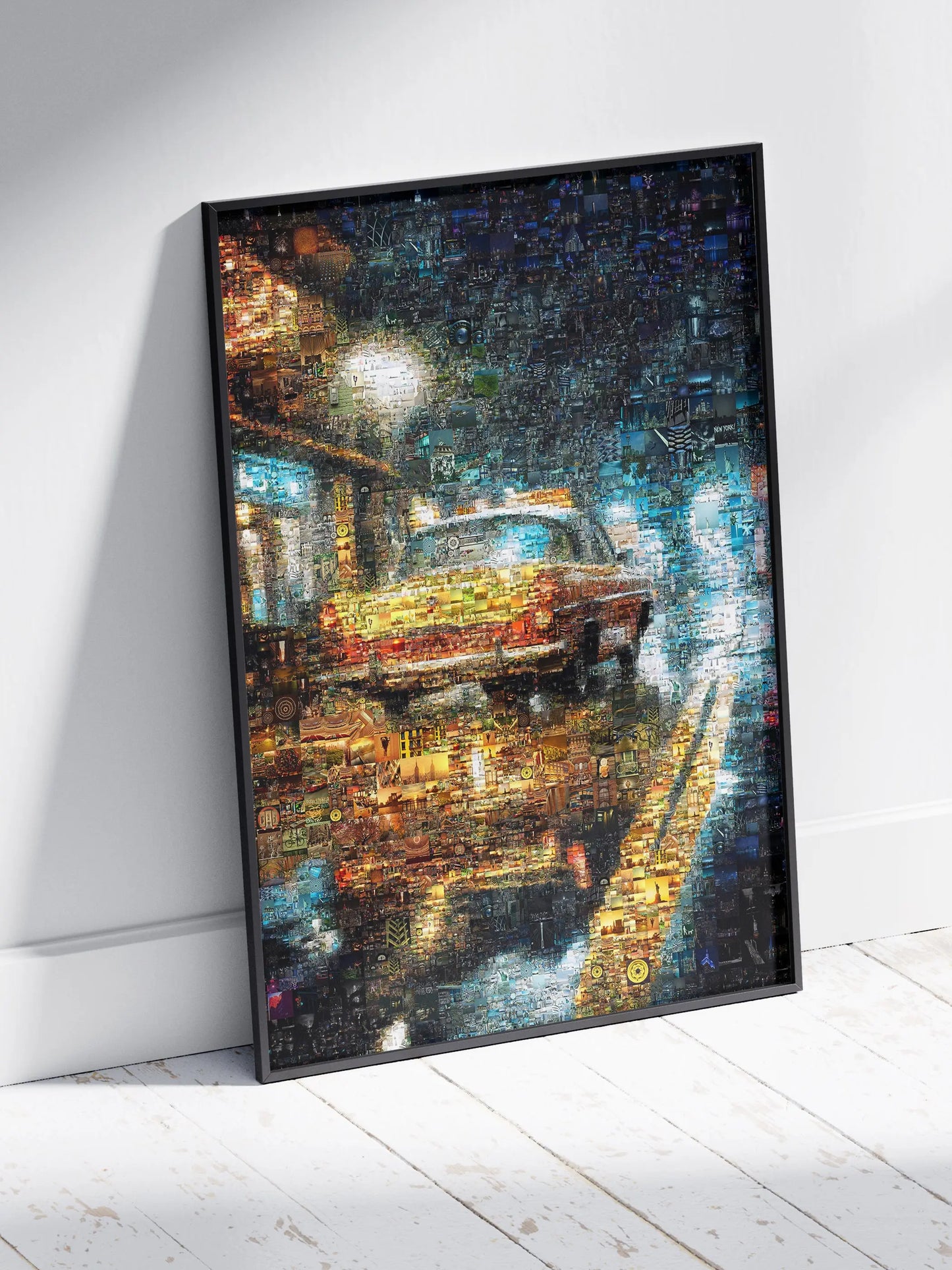 Stunning Mosaic Art of a Yellow Taxi Cab in Rainy Night - Unique Wall Decor for Home & Office AtelierMosaics