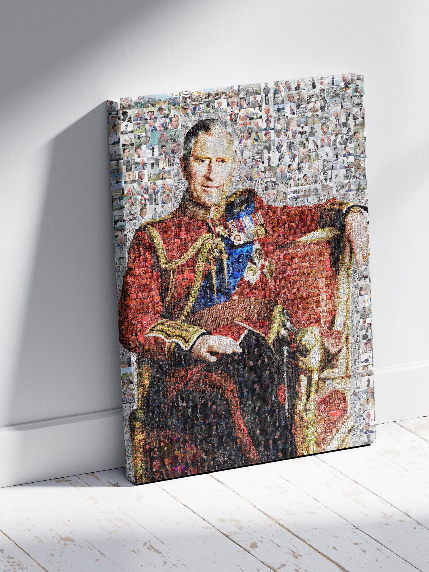 Stunning Mosaic Artwork of King Charles III - Elegant Royal Portrait for Home Decor