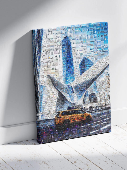 Stunning Blue Mosaic Artwork - Unique Cityscape Collage for Modern Home Decor AtelierMosaics