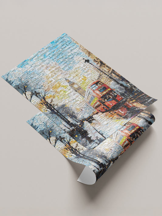 Stunning London Mosaic Artwork Featuring Iconic Landmarks and Red Double-Decker Bus AtelierMosaics