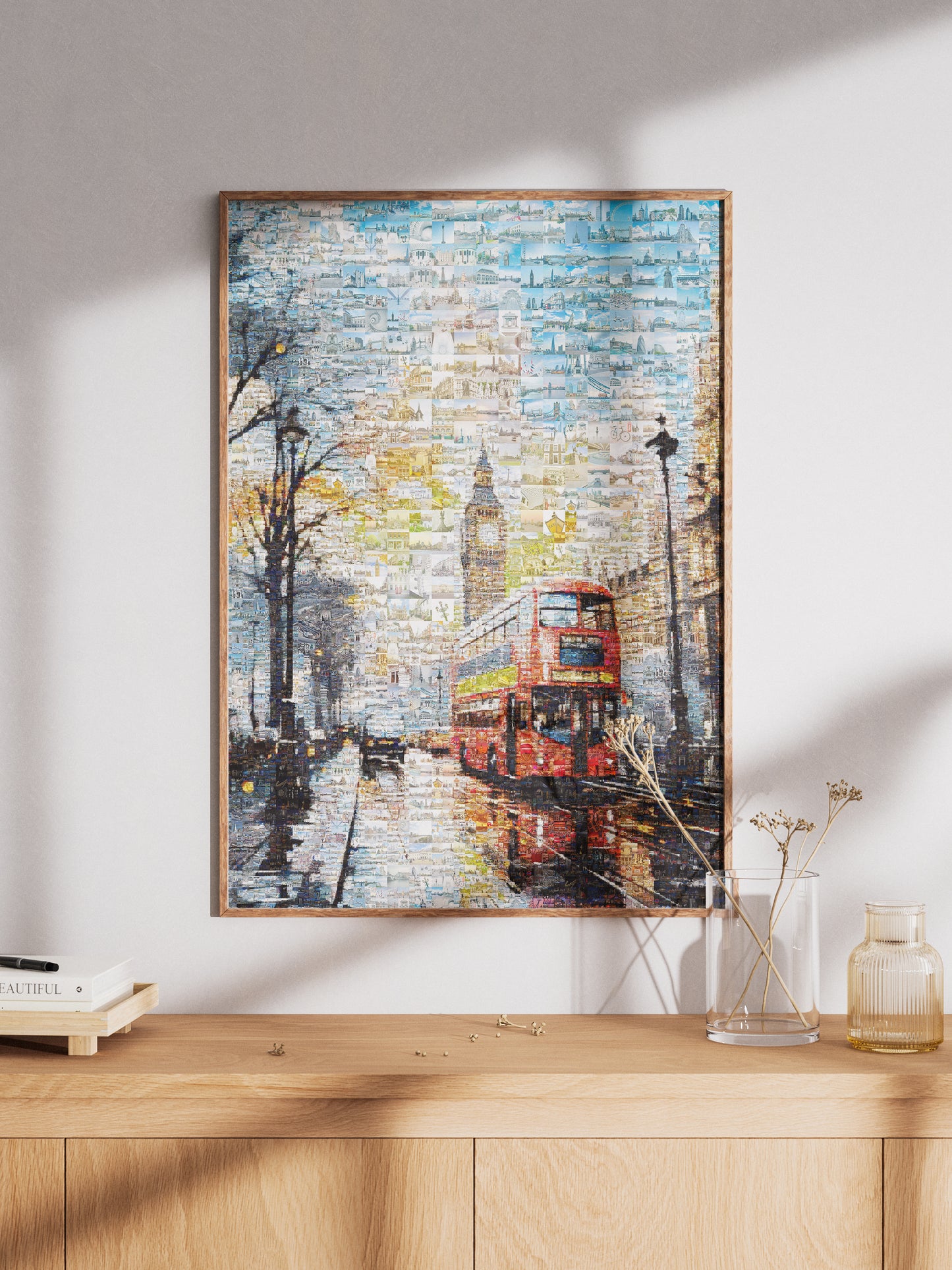 Stunning London Mosaic Artwork Featuring Iconic Landmarks and Red Double-Decker Bus AtelierMosaics