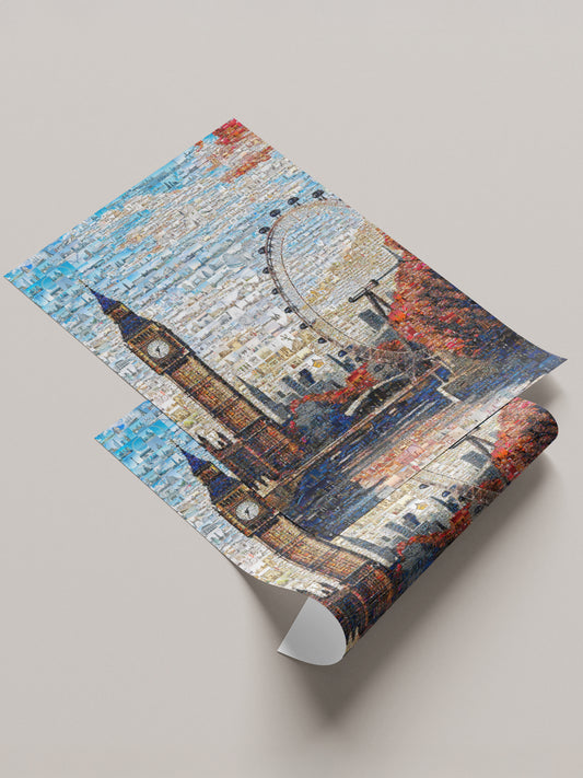 Stunning London Mosaic Artwork - Big Ben & London Eye Collage for Home Decor AtelierMosaics