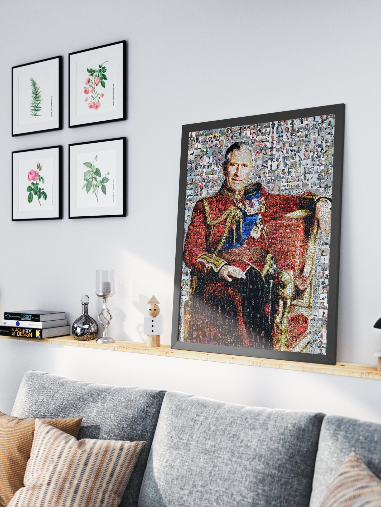 Stunning Mosaic Artwork of King Charles III - Elegant Royal Portrait for Home Decor