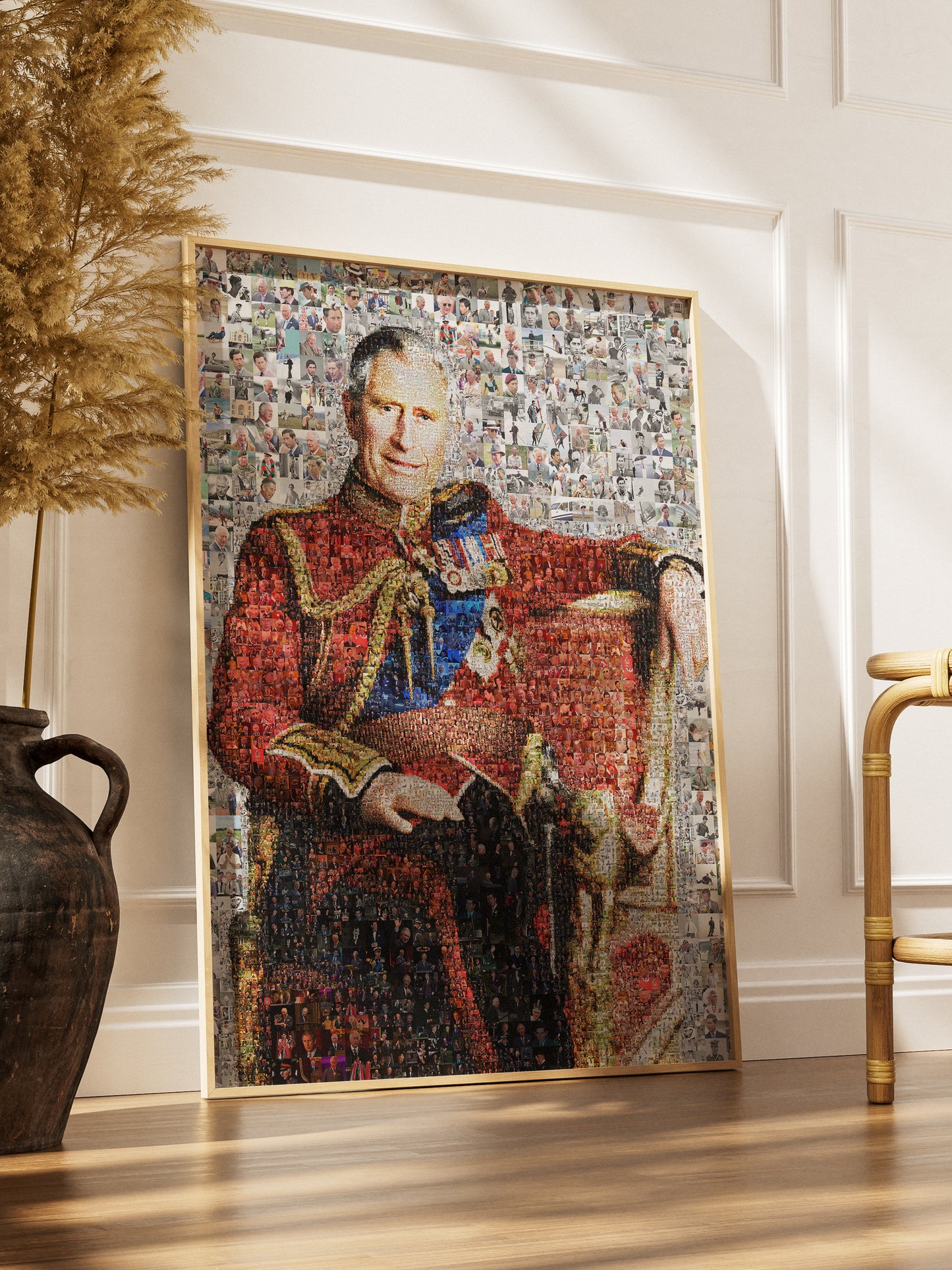 Stunning Mosaic Artwork of King Charles III - Elegant Royal Portrait for Home Decor