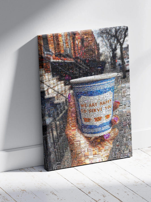 Charming Mosaic Artwork: 'We Are Happy to Serve You' - Unique Wall Décor for Coffee Lovers and Art Enthusiasts AtelierMosaics