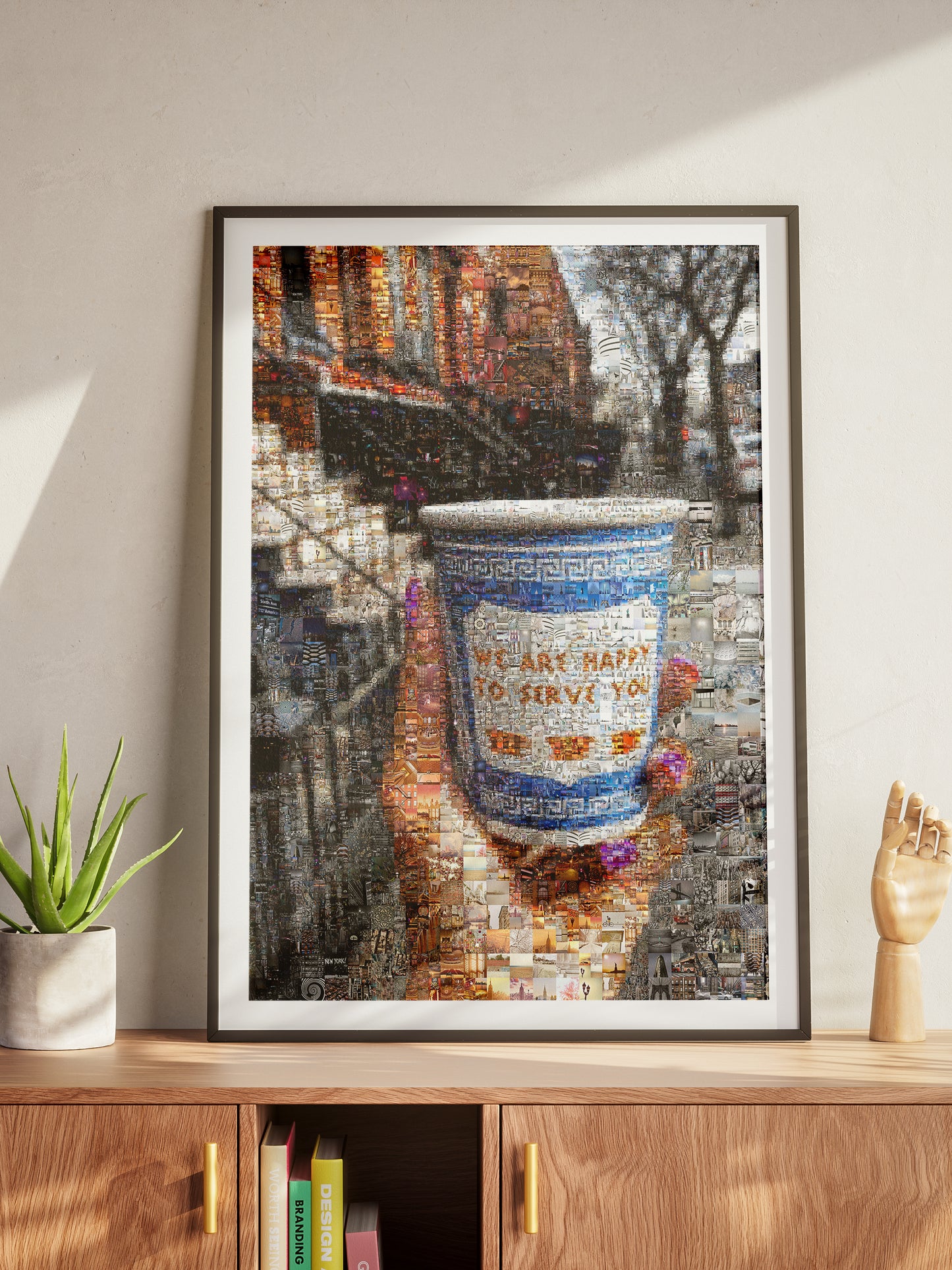 Charming Mosaic Artwork: 'We Are Happy to Serve You' - Unique Wall Décor for Coffee Lovers and Art Enthusiasts AtelierMosaics