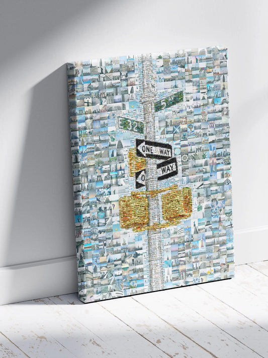 Stunning Mosaic Artwork of Urban Landscapes - Unique One Way Sign Design for Home Decor AtelierMosaics