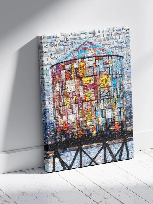 Stunning Mosaic Artwork of a Water Tower - Unique Home Decor Piece for Art Lovers AtelierMosaics