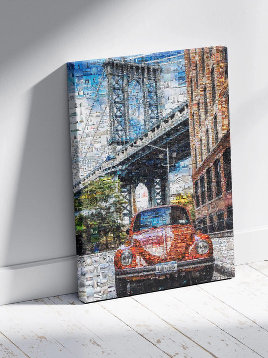 Stunning Brooklyn Bridge Mosaic Art - Colorful Vintage Car Artwork for Home Decor AtelierMosaics