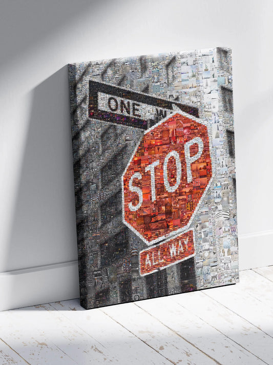 Vibrant Mosaic Stop Sign Artwork - Unique Urban Wall Decor for Home or Office AtelierMosaics