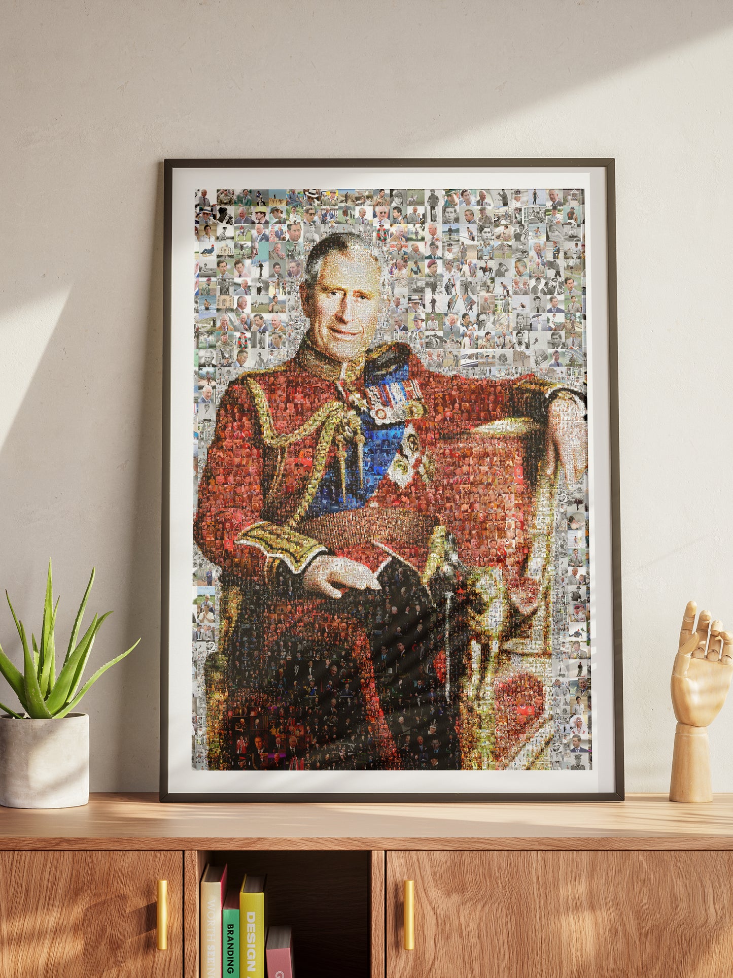 Stunning Mosaic Artwork of King Charles III - Elegant Royal Portrait for Home Decor