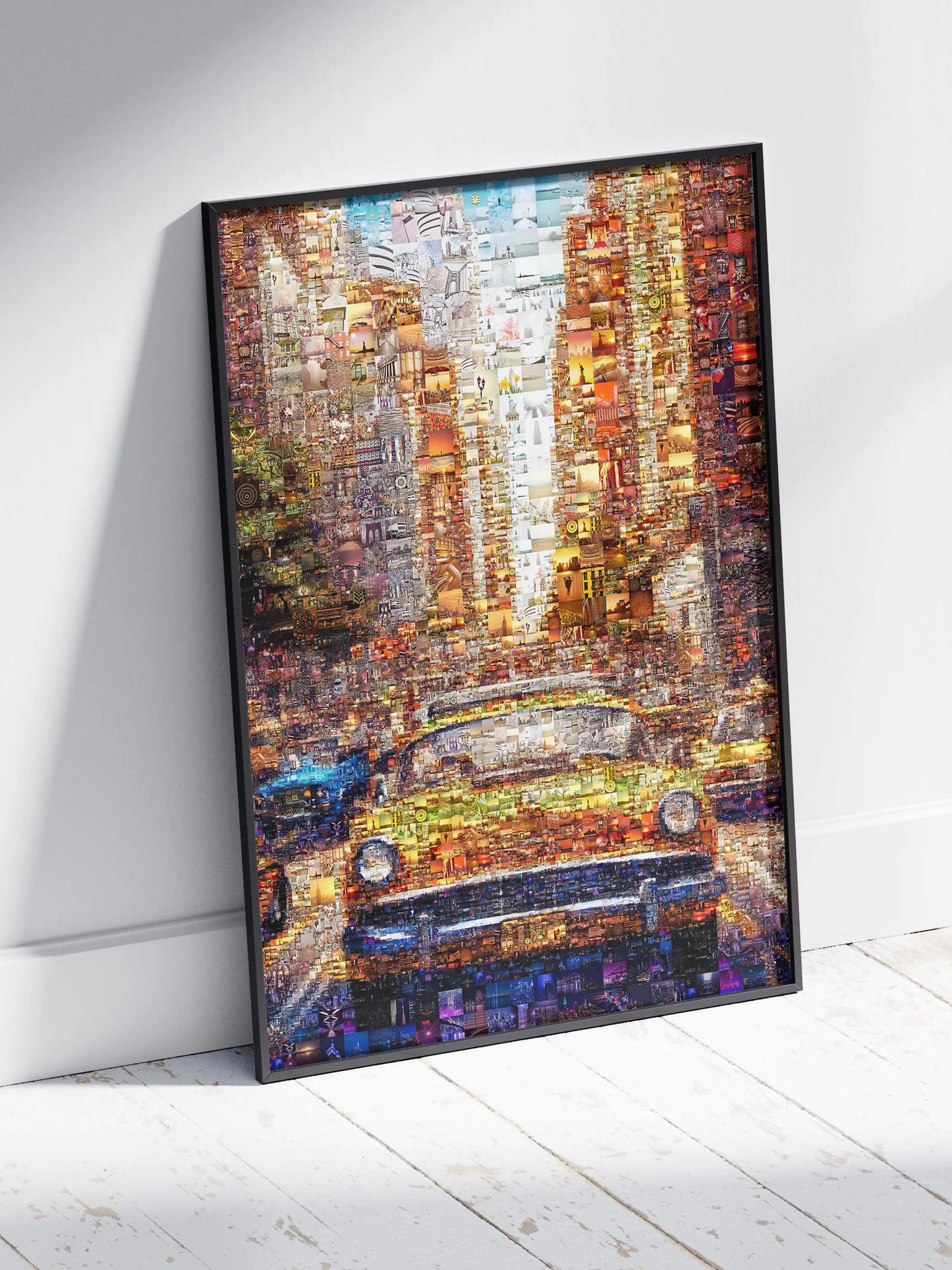 Vibrant Mosaic Artwork: Classic Yellow Cab in Cityscape | Stunning Multi-Image Collage for Home Decor AtelierMosaics