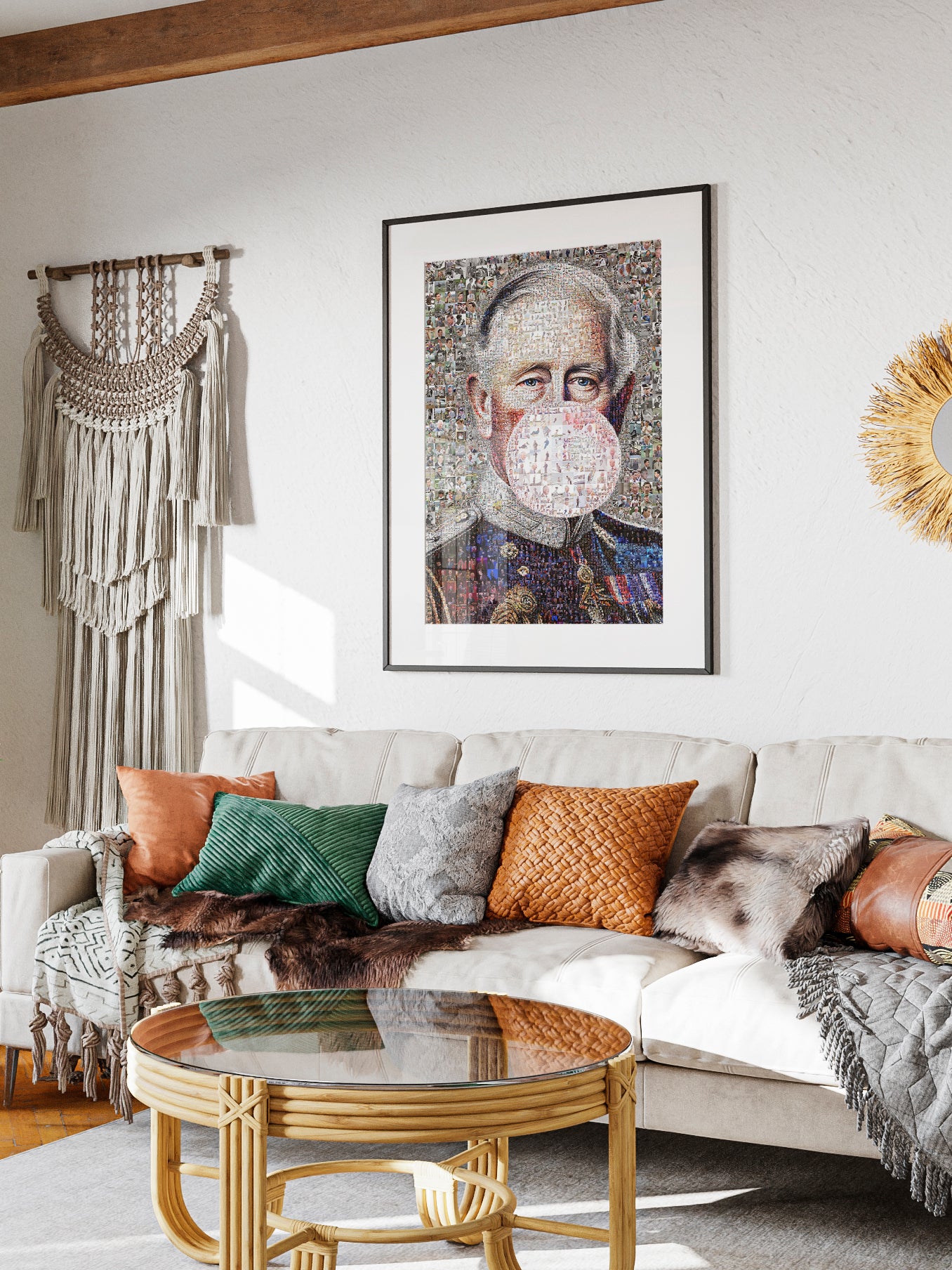 Vibrant Mosaic Artwork of King Charles III - Modern British Art for Home Decor