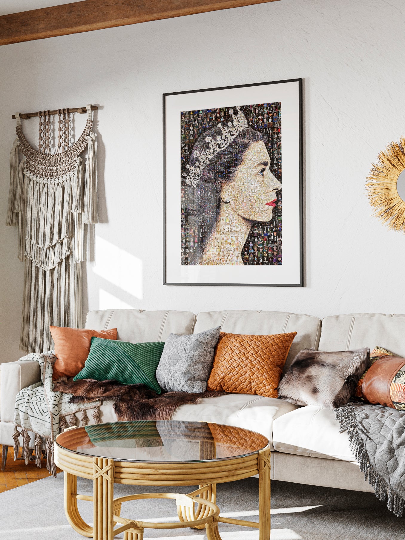 Elegant Mosaic Artwork of Queen Elizabeth II - Timeless Tribute to a Royal Icon