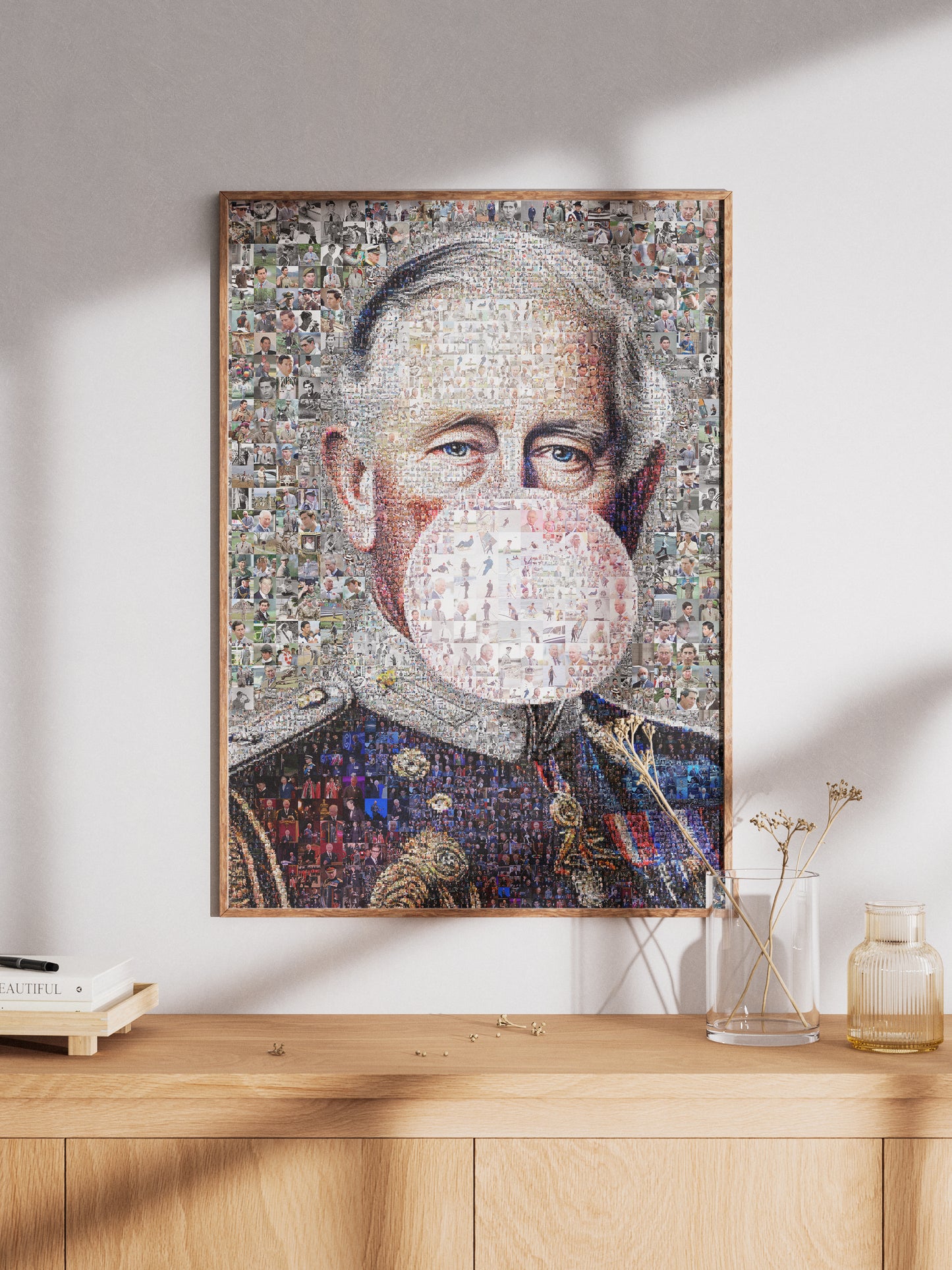 Vibrant Mosaic Artwork of King Charles III - Modern British Art for Home Decor