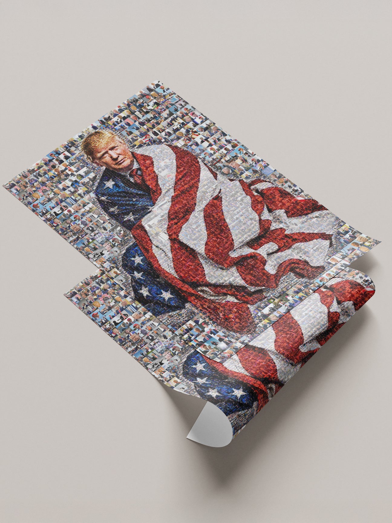 Stunning Mosaic Portrait of Donald Trump Wrapped in American Flag - Unique Wall Art for Patriotic Decor AtelierMosaics