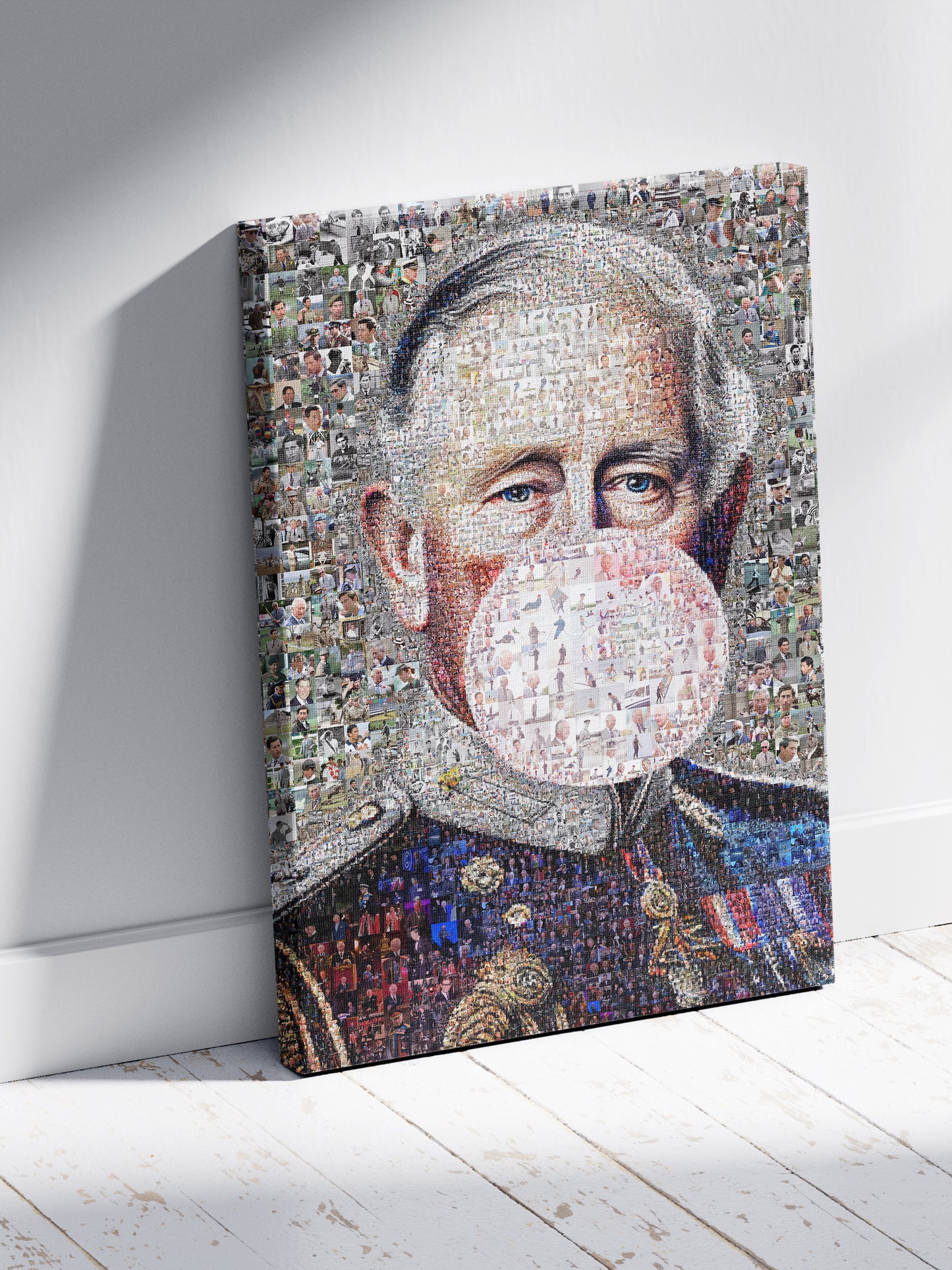 Vibrant Mosaic Artwork of King Charles III - Modern British Art for Home Decor