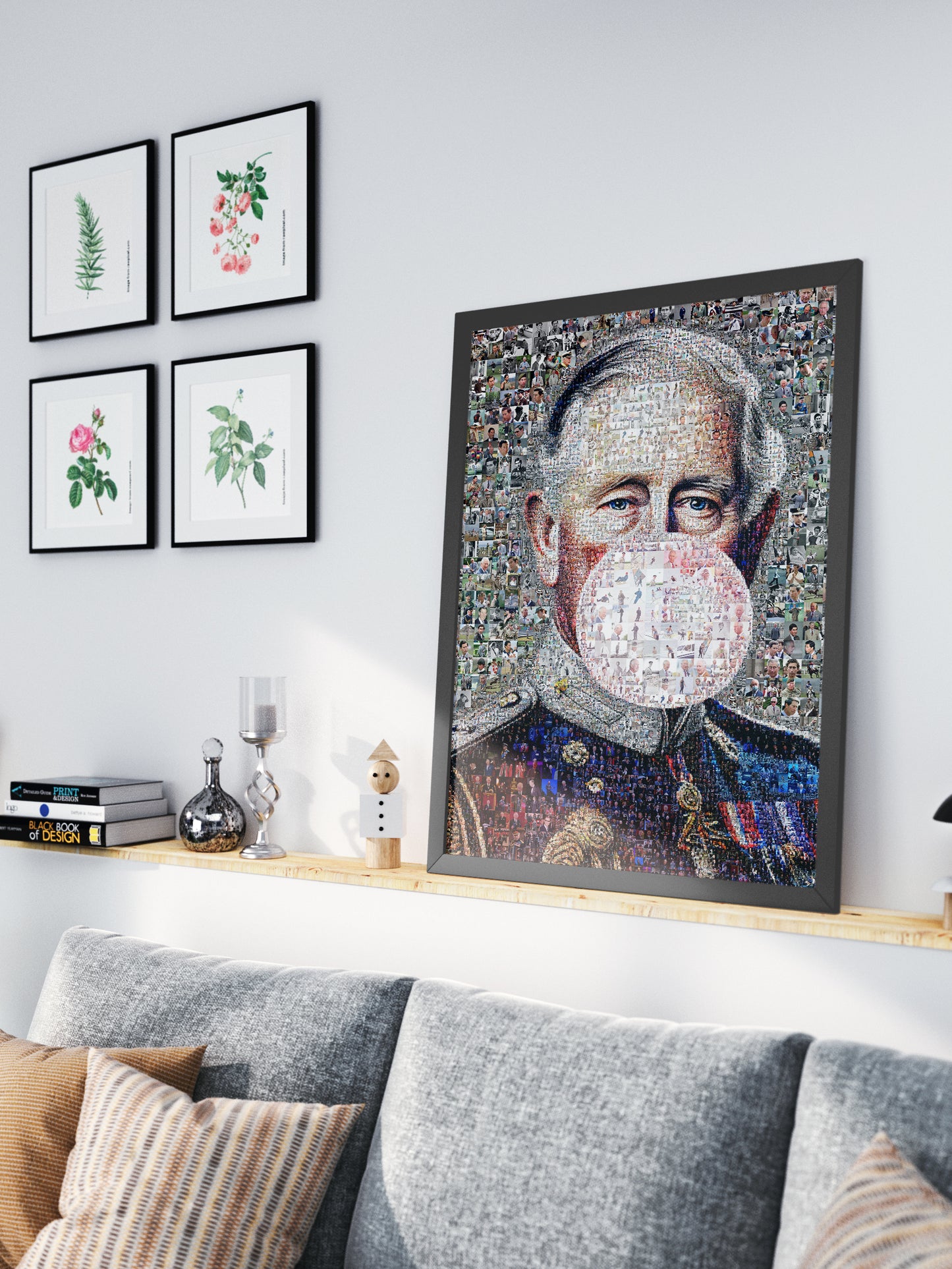 Vibrant Mosaic Artwork of King Charles III - Modern British Art for Home Decor