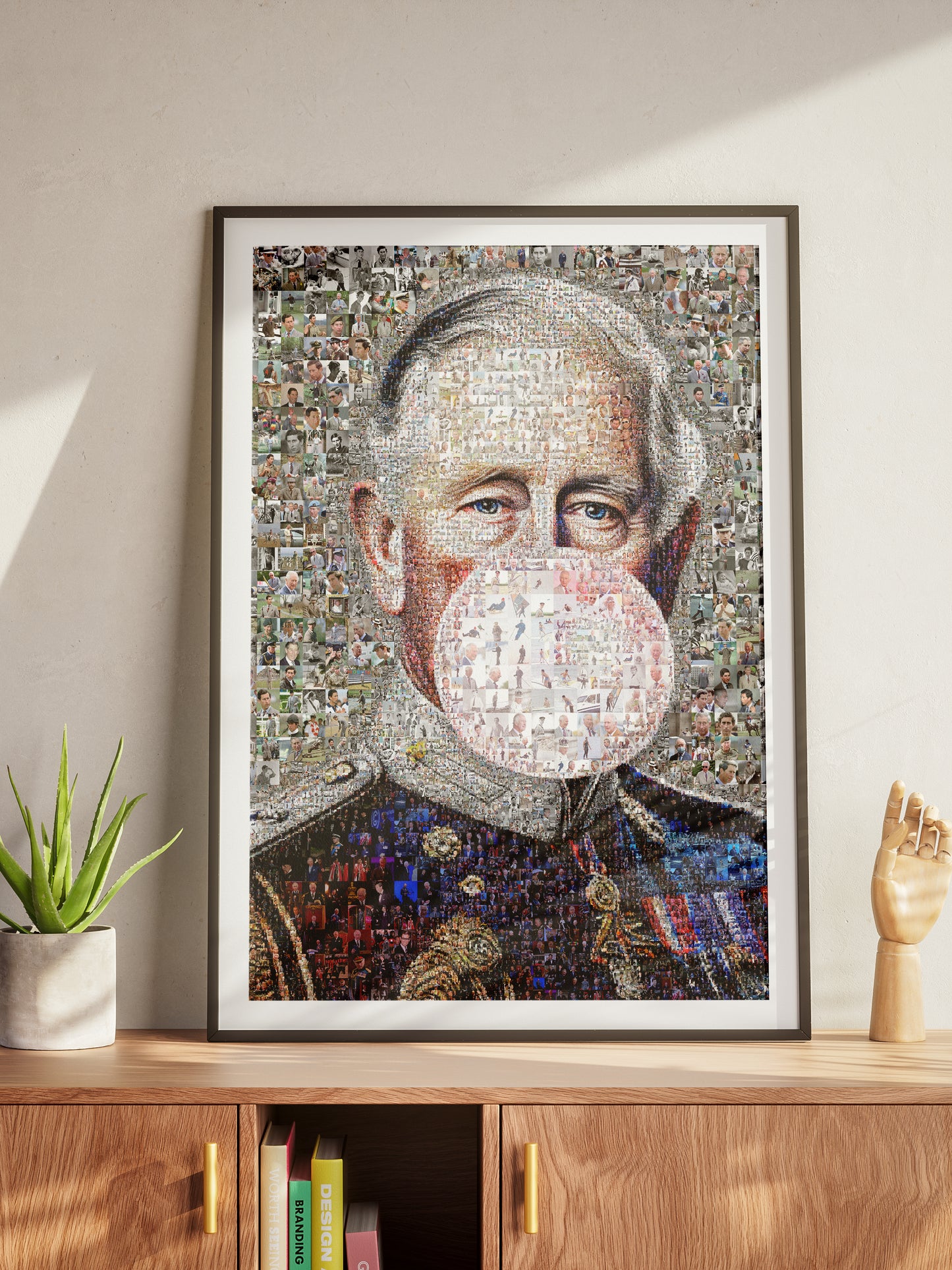 Vibrant Mosaic Artwork of King Charles III - Modern British Art for Home Decor