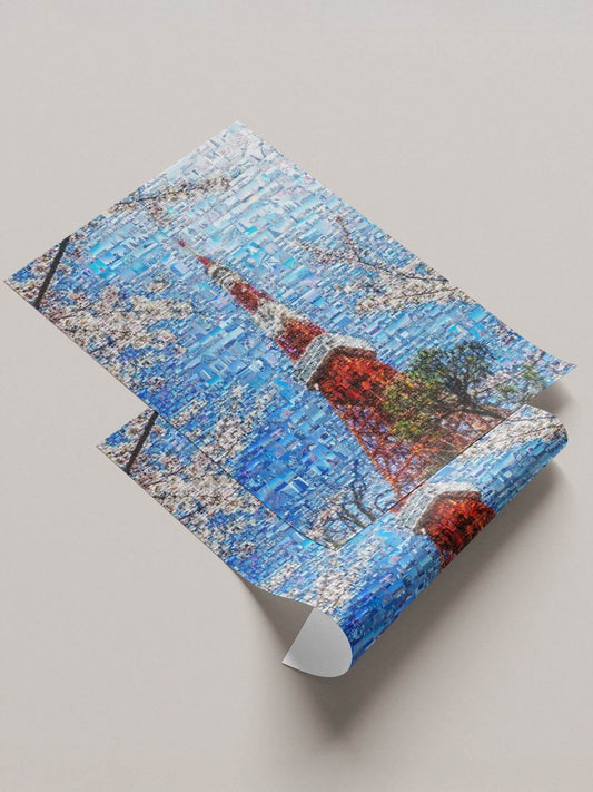 Tokyo Tower sakura Japanese spring mosaic canvas - Japanese spring wall art