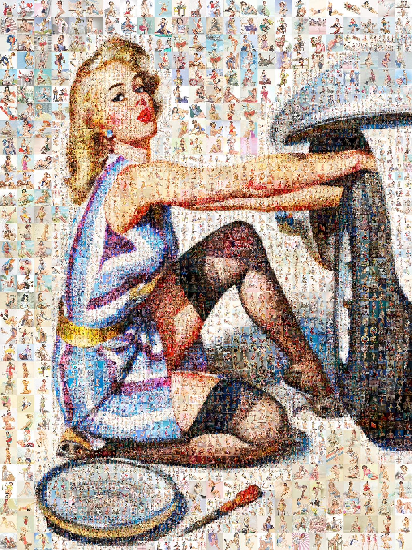 Vintage Pin-Up Mosaic Poster – Retro Wall Art Made from Hundreds of Classic Pin-Up Images, Unique Gift for Art Lovers