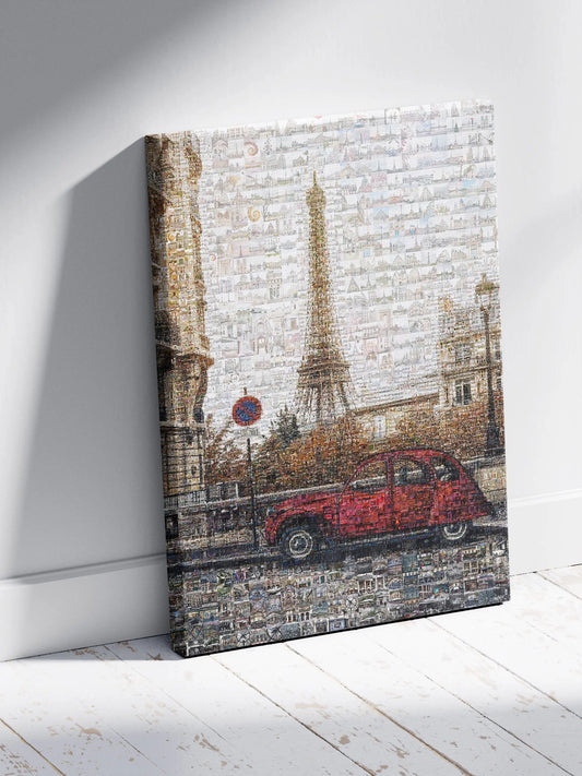 Stunning Paris Mosaic Artwork Featuring the Eiffel Tower and Classic French Car AtelierMosaics