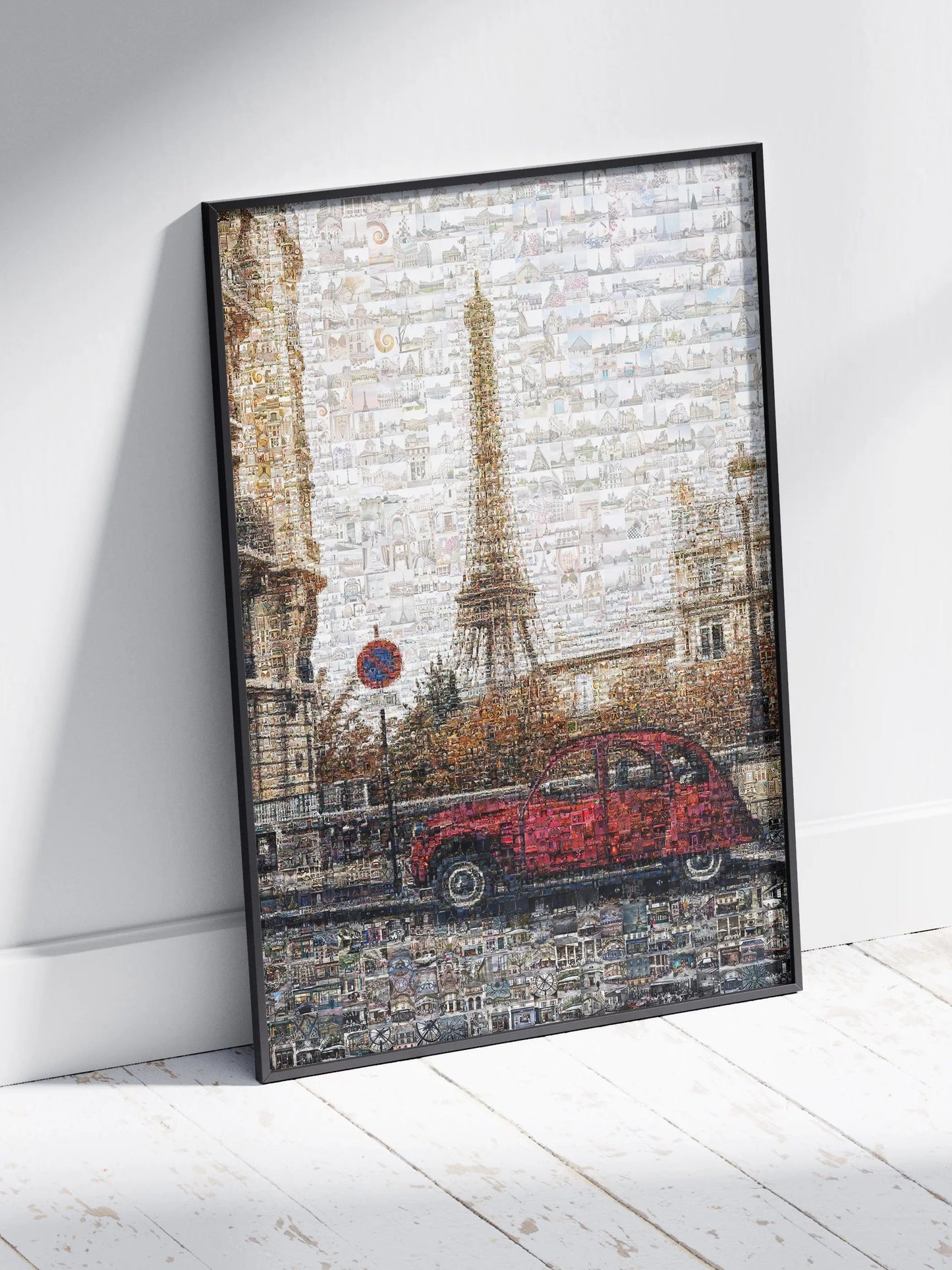 Stunning Paris Mosaic Artwork Featuring the Eiffel Tower and Classic French Car AtelierMosaics
