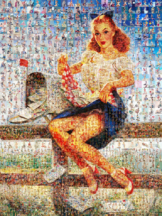Stunning Retro Mosaic Artwork: Vintage Pin-Up Girl Collage for Home Decor AtelierMosaics