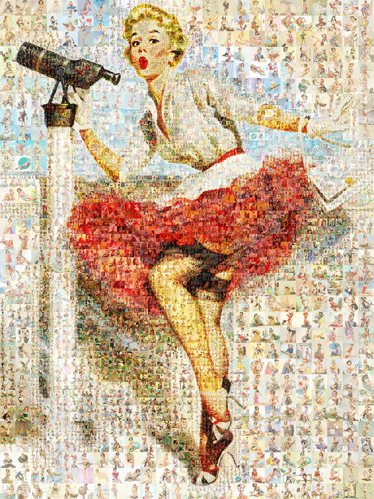 Vintage Mosaic Artwork: Retro Pin-Up Girl Collage for Home Decor - Perfect for Art Lovers AtelierMosaics