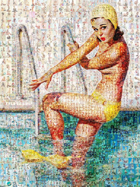 Stunning Retro Mosaic Artwork of a Swimmer – Perfect for Home Decor & Art Lovers AtelierMosaics