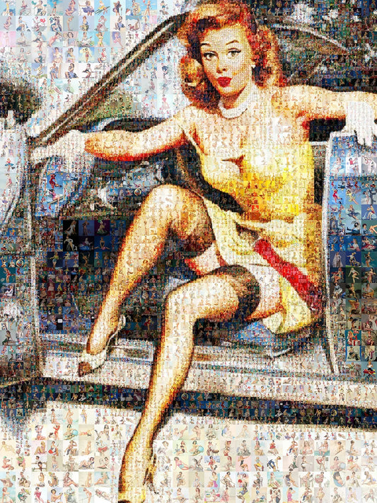 Vintage Glamour Mosaic Artwork - Stunning Pin-Up Girl Collage for Retro Home Decor AtelierMosaics