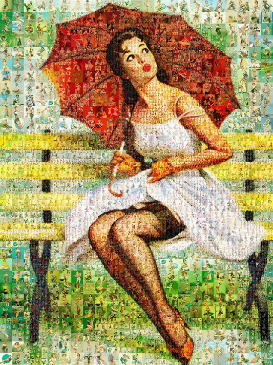 Vintage Mosaic Artwork: Captivating Lady with Umbrella - Perfect for Home Decor & Art Lovers AtelierMosaics