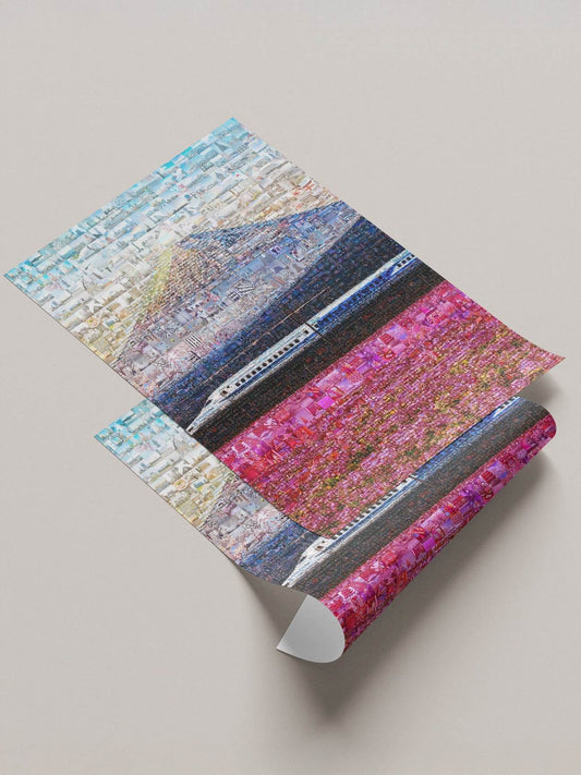 Tokyo Shinkansen train Mount Fuji mosaic canvas - Japanese bullet train wall art
