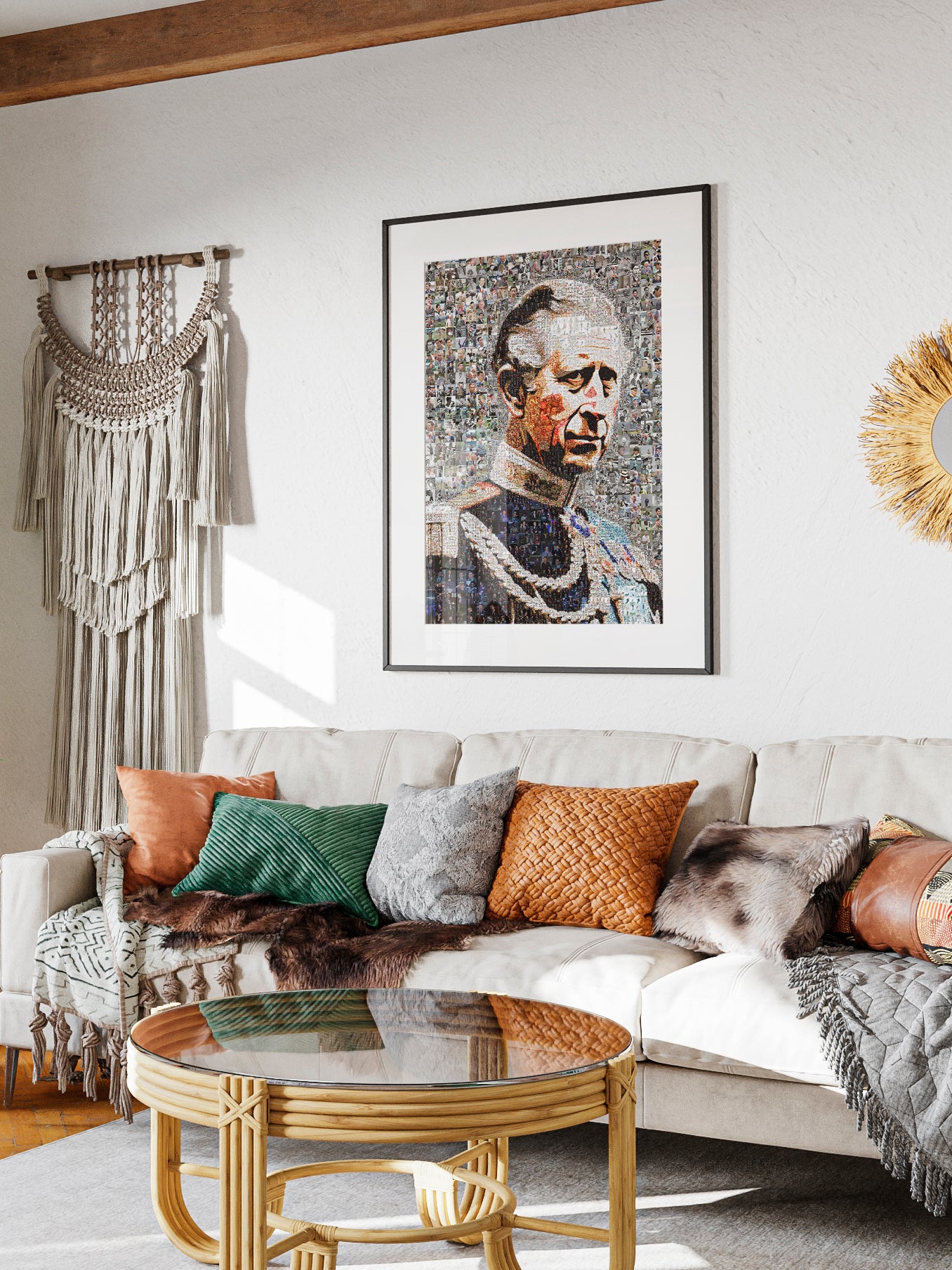 Royal Mosaic Artwork of King Charles III | Unique UK Art Piece for Collectors