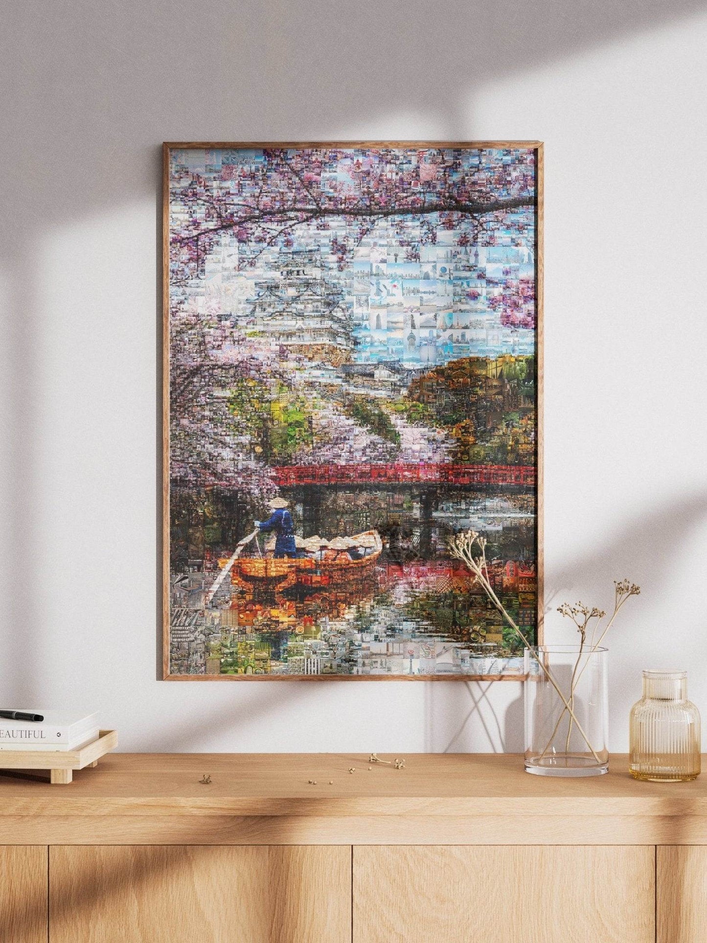 Tokyo Mosaic Art — Boat under Sakura Trees and Castle View - AtelierMosaics