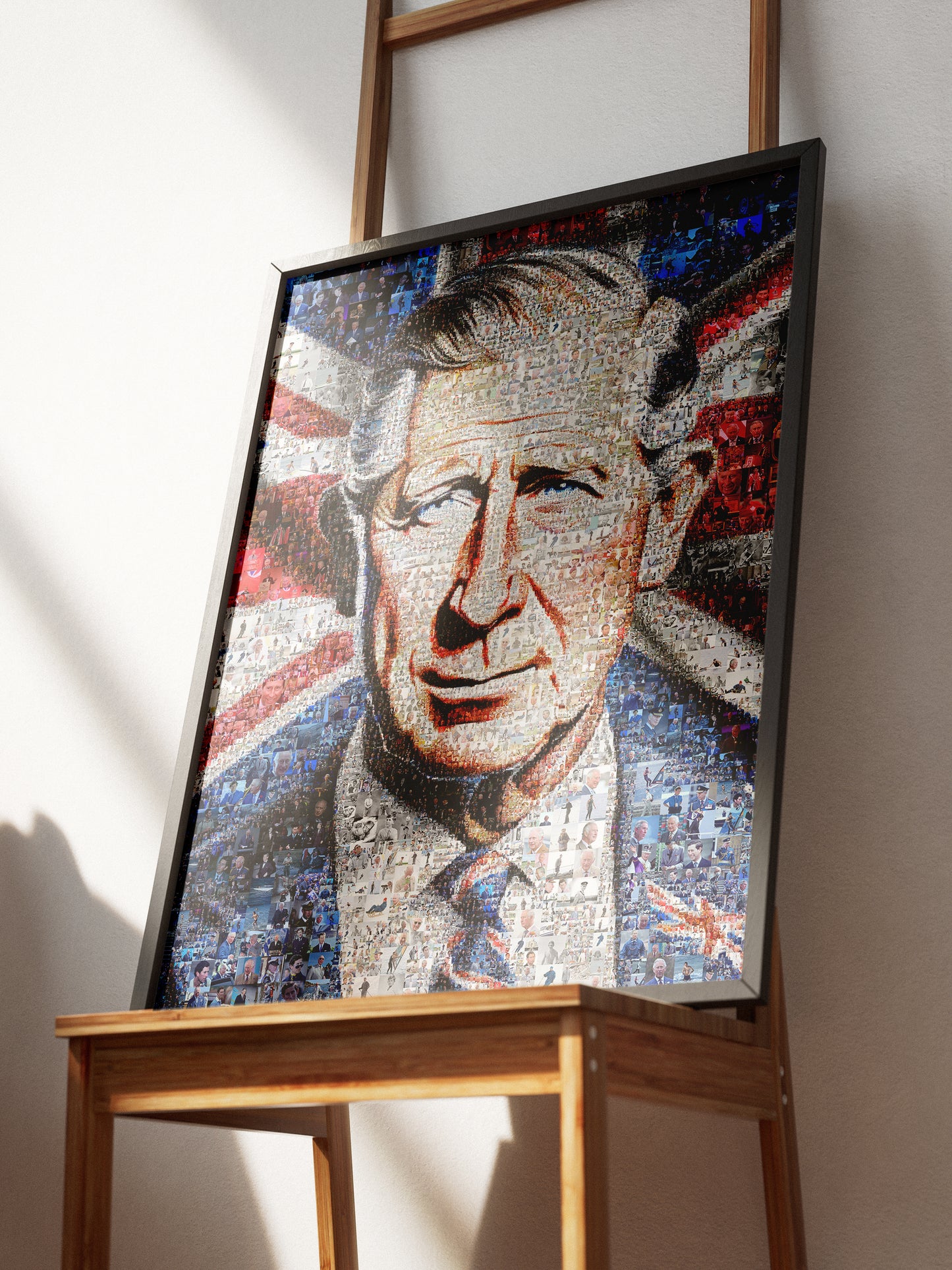 Mosaic Artwork of King Charles III - Unique Royal Portrait for Home Decor