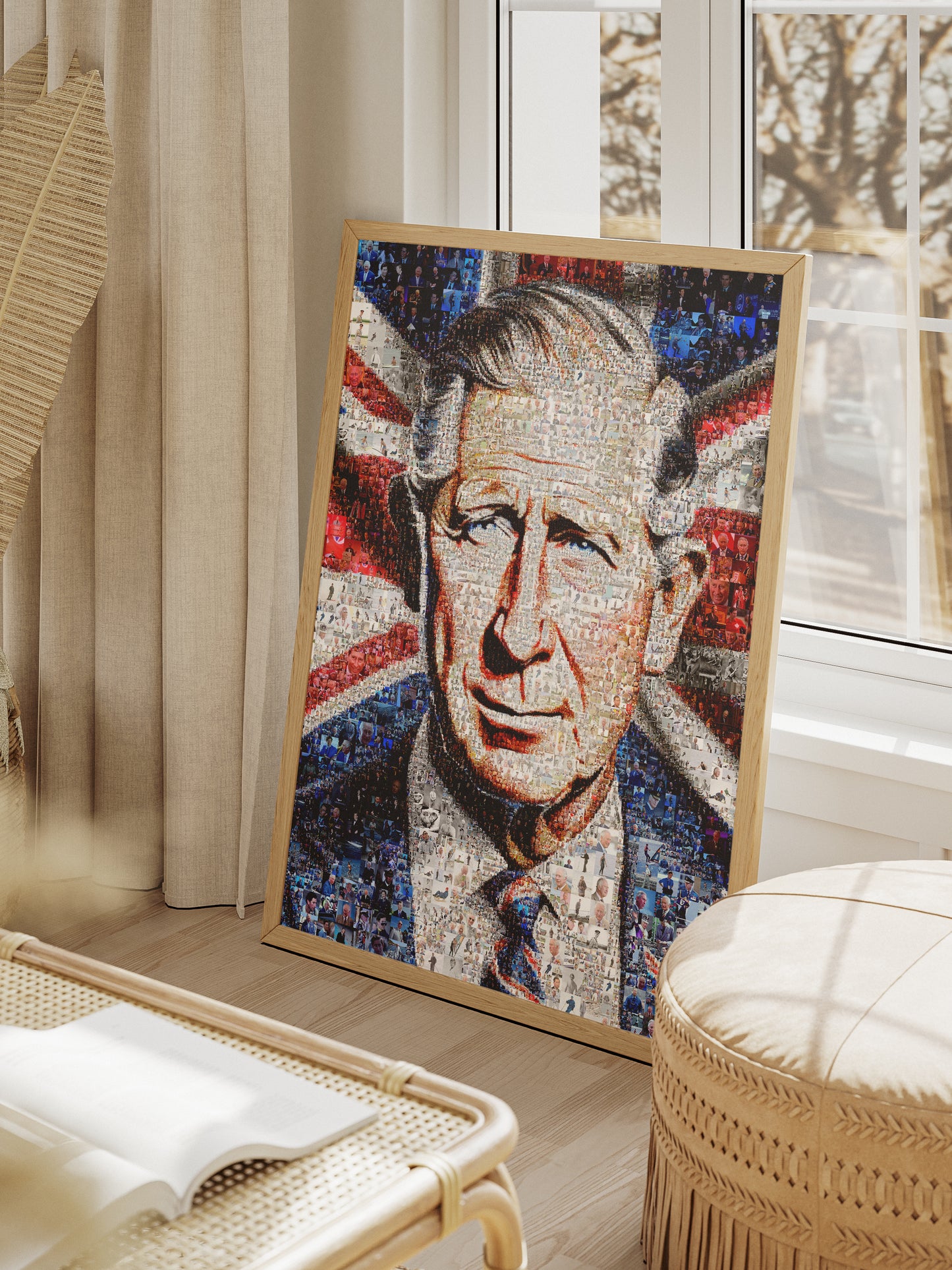 Mosaic Artwork of King Charles III - Unique Royal Portrait for Home Decor
