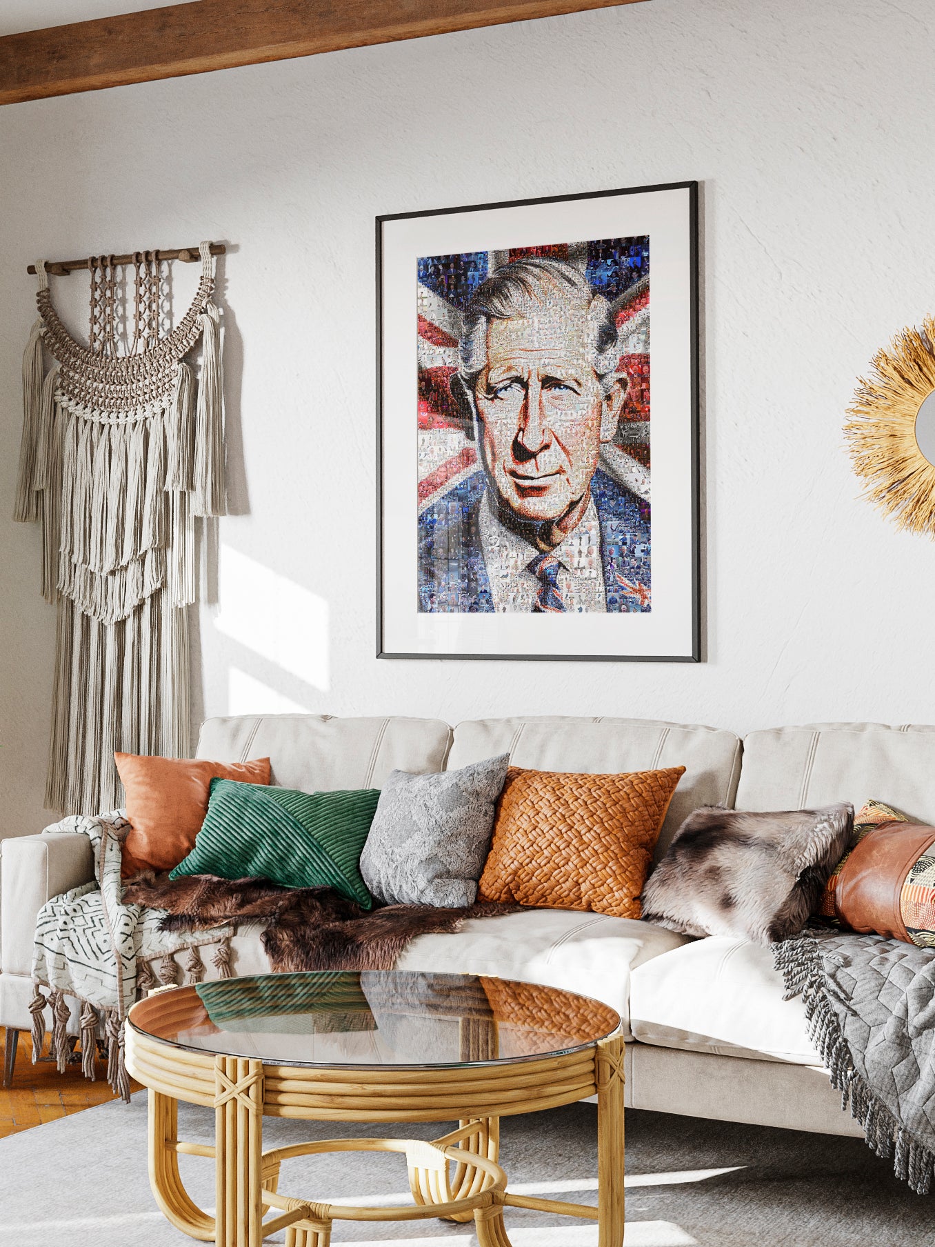 Mosaic Artwork of King Charles III - Unique Royal Portrait for Home Decor