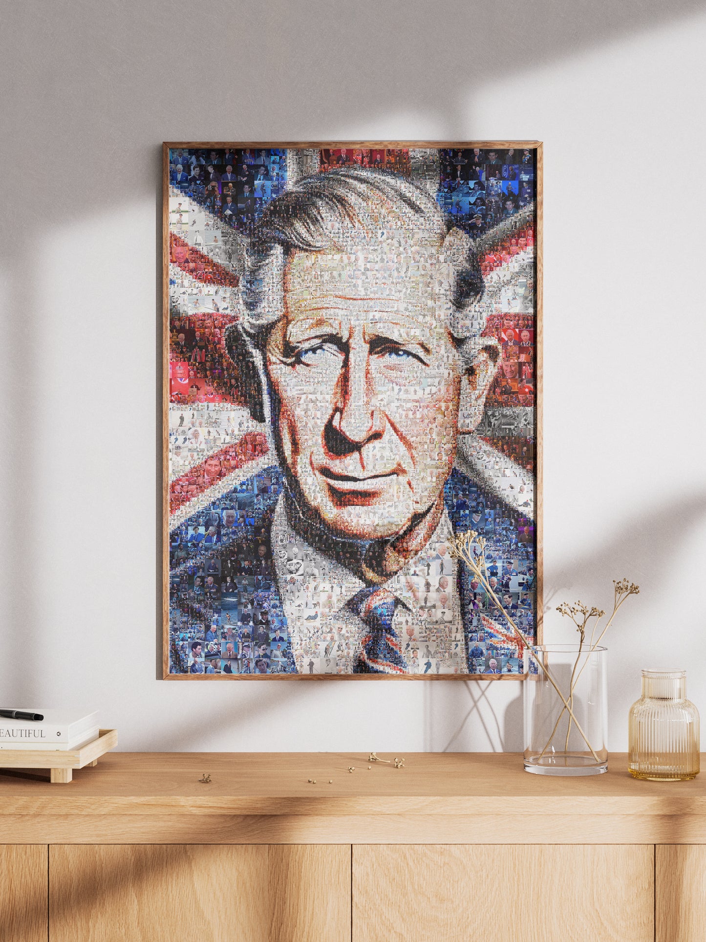 Mosaic Artwork of King Charles III - Unique Royal Portrait for Home Decor