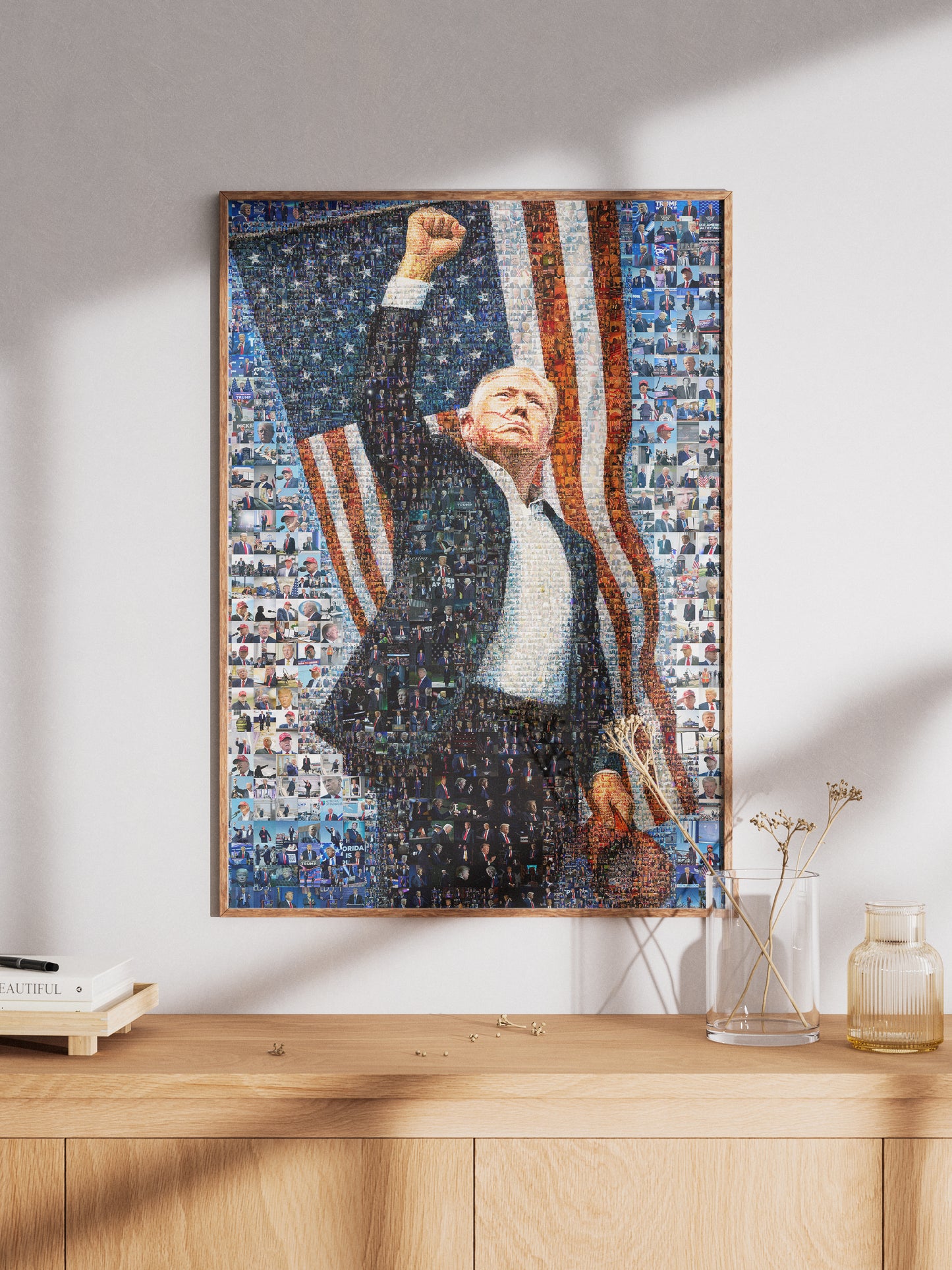 Donald Trump Victory Pose – Mosaic of Triumph and Patriotism AtelierMosaics