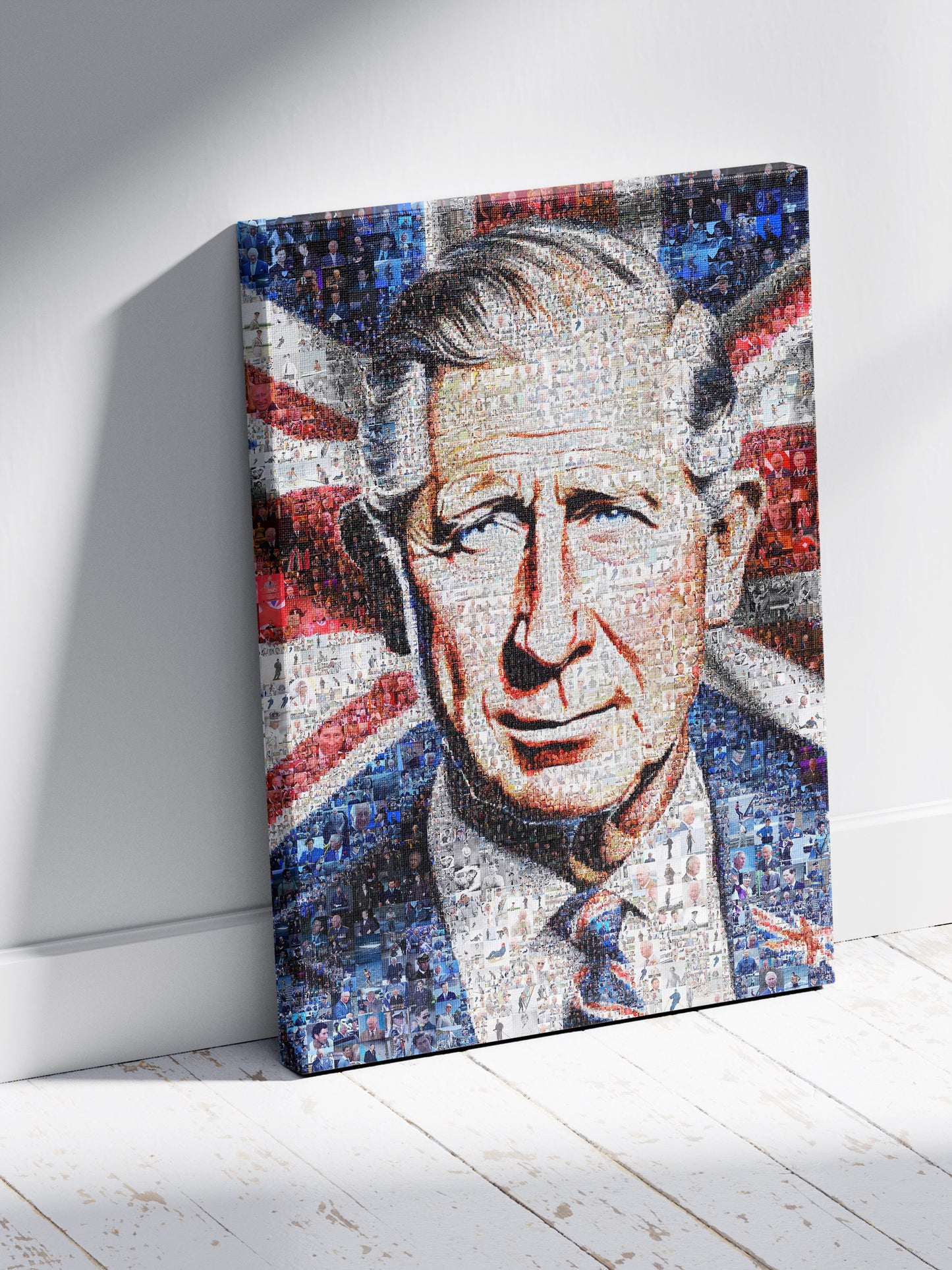 Mosaic Artwork of King Charles III - Unique Royal Portrait for Home Decor