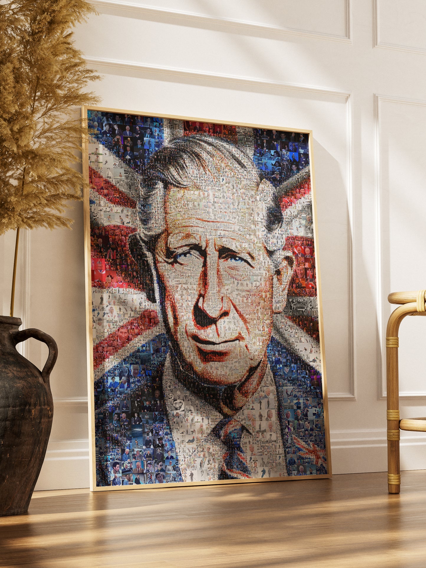 Mosaic Artwork of King Charles III - Unique Royal Portrait for Home Decor