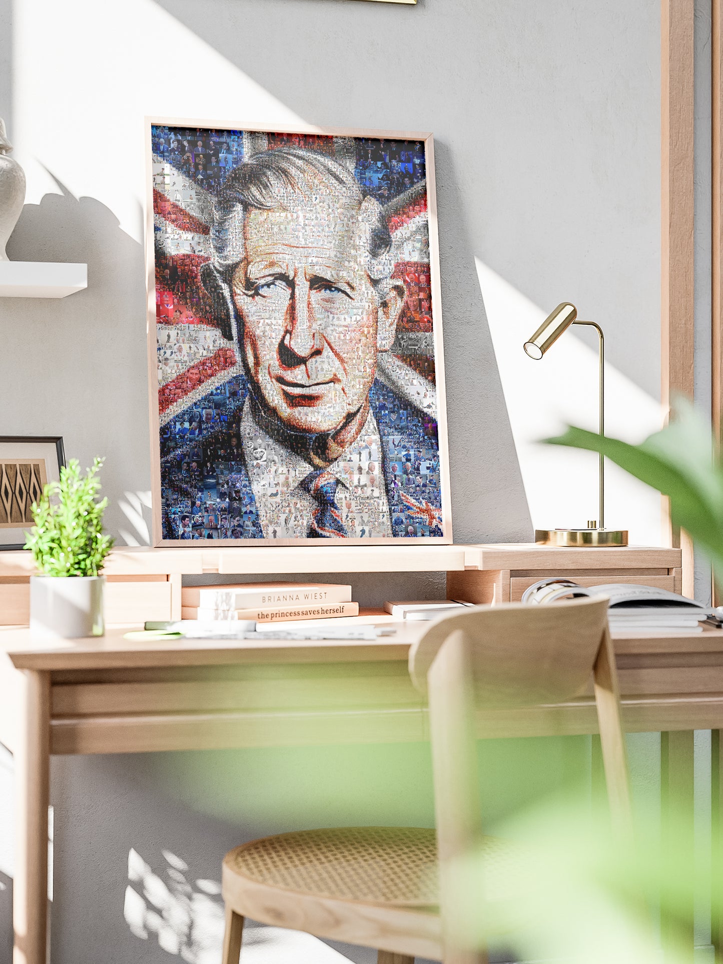 Mosaic Artwork of King Charles III - Unique Royal Portrait for Home Decor