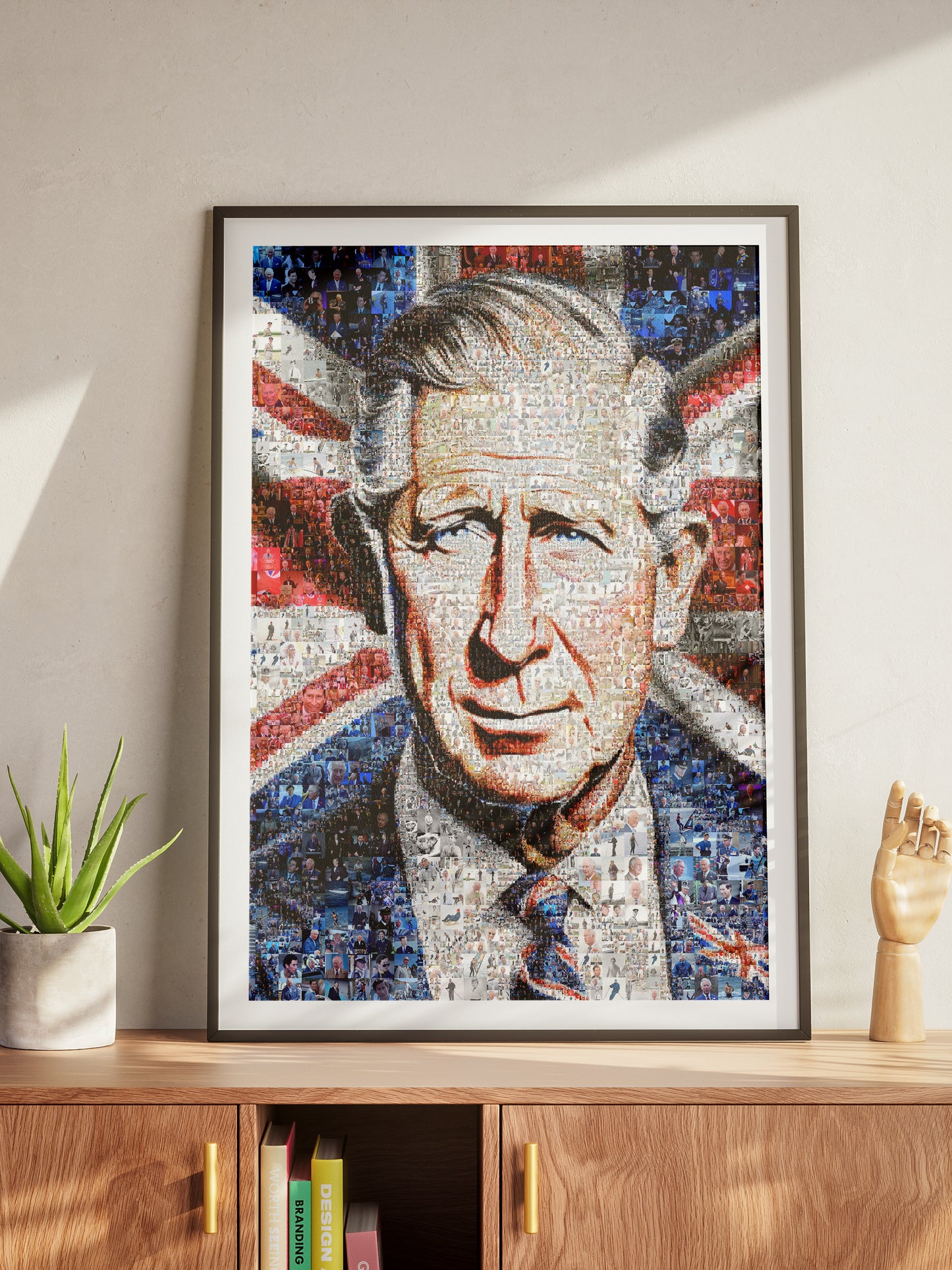 Mosaic Artwork of King Charles III - Unique Royal Portrait for Home Decor