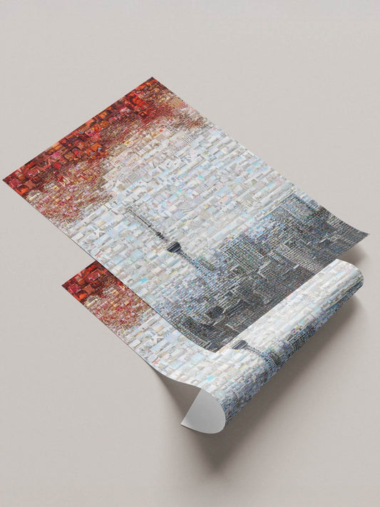 Tokyo Skytree skyline rising sun mosaic canvas - Japanese cityscape wall art