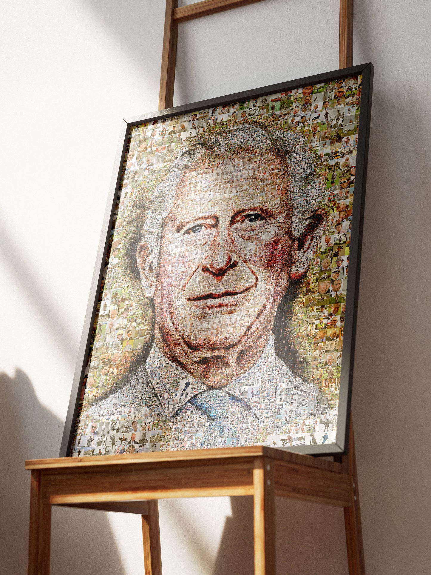 Unique Mosaic Artwork of King Charles III Blowing Bubble Gum - Modern Royal Art
