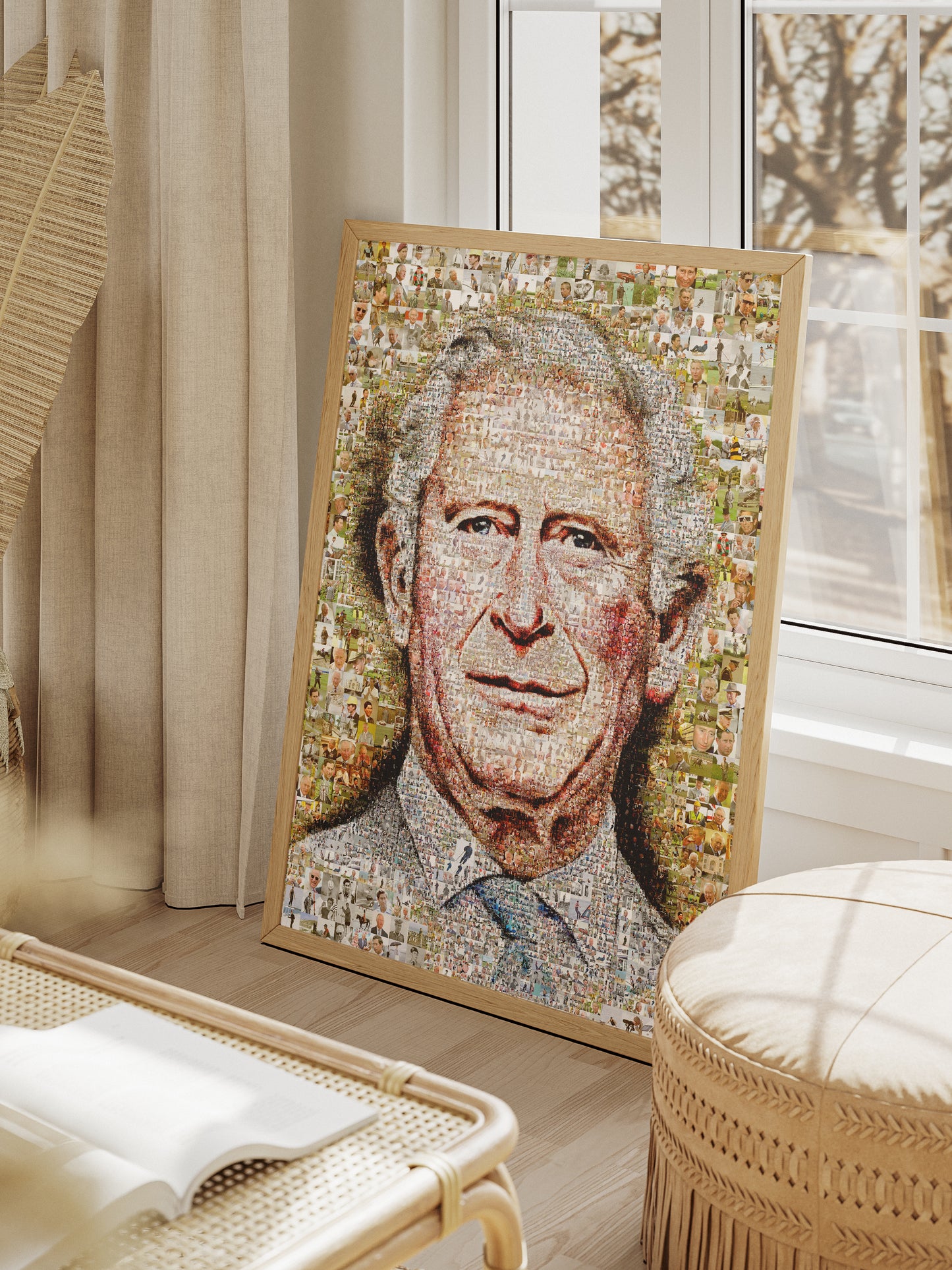 Unique Mosaic Artwork of King Charles III Blowing Bubble Gum - Modern Royal Art