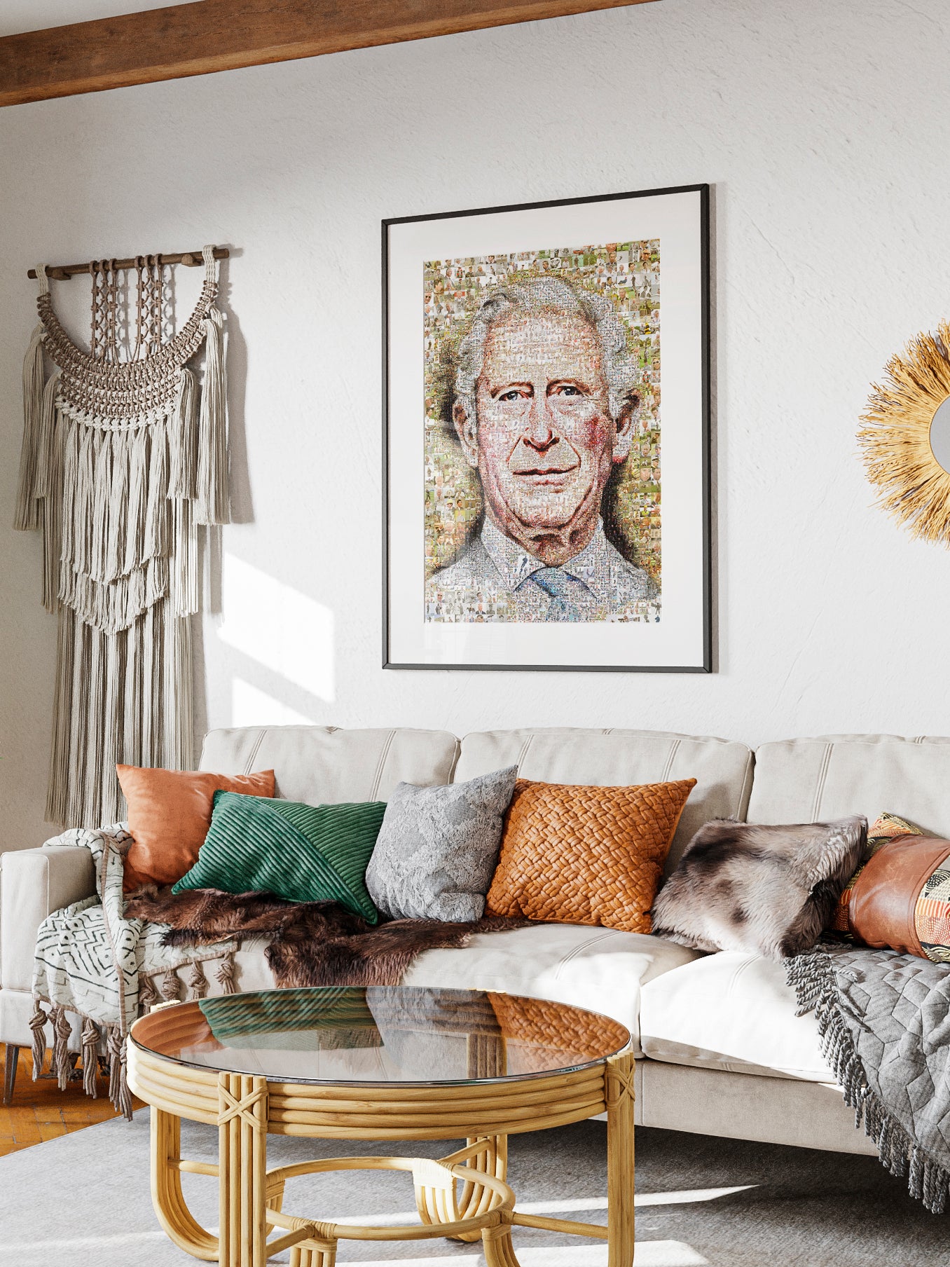 Unique Mosaic Artwork of King Charles III Blowing Bubble Gum - Modern Royal Art