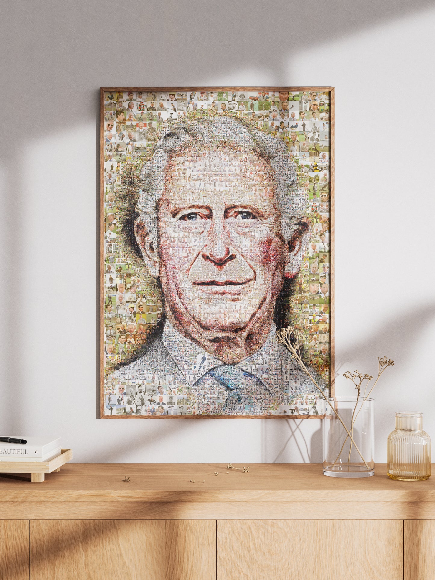 Unique Mosaic Artwork of King Charles III Blowing Bubble Gum - Modern Royal Art