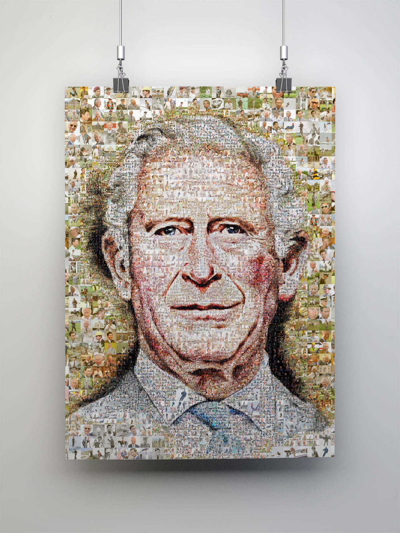 Unique Mosaic Artwork of King Charles III Blowing Bubble Gum - Modern Royal Art